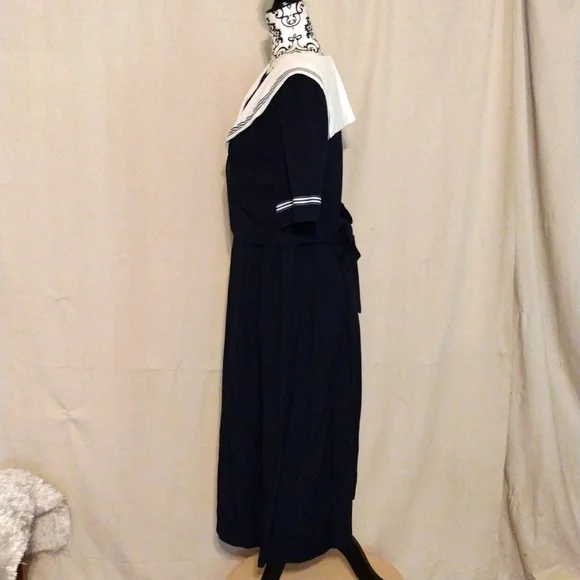 Vintage 80's 90's J.B.S. LTD Navy Blue Sailor Inspired Midi Dress USA Made - Picture 2 of 14